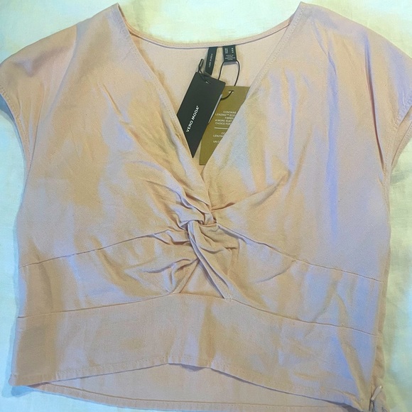 Pink linen cap sleeve classy crop top - Picture 1 of 4